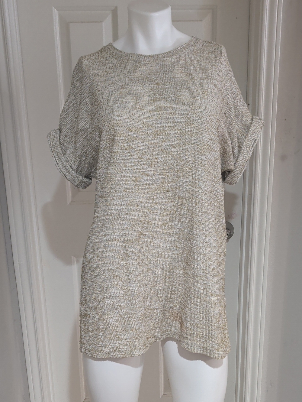 Zara Beige Short Sleeve Knit Top Women's Small